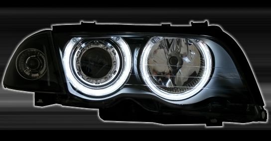 original-10158 Φανάρια εμπρός BMW E46 sedan (1998-2001) angel eyes με CCFL - μαύρα , με λάμπες (Η1) - σετ 2τμχ. - Image 1