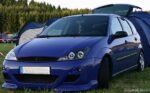 Φανάρια εμπρός Ford Focus (1998-2001) angel eyes - μαύρα , με λάμπες (Η1) - σετ 2τμχ. - Image 2