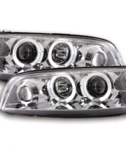 Φανάρια εμπρός Fiat Punto (1999-2003) angel eyes - chrome , με λάμπες (Η1) - σετ 2τμχ.