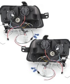 Φανάρια εμπρός Fiat Panda (2003-2012) led - μαύρα , με λάμπες (Η1) - σετ 2τμχ.