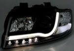 Φανάρια εμπρός Audi A4 B6 (2001-2004) led Lightbar Design -μαύρα , με λάμπες (Η1) - σετ 2τμχ.