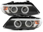 Φανάρια εμπρός BMW X5 (2003-2007) angel eyes - black , με λάμπες (Η1) - σετ 2τμχ.