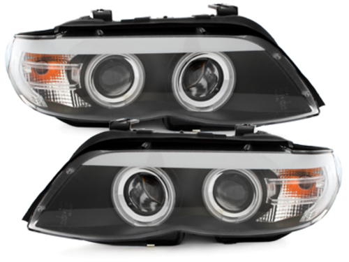 original-16404 Φανάρια εμπρός BMW X5 (2003-2007) angel eyes - black , με λάμπες (Η1) - σετ 2τμχ. - Image 1