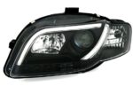 Φανάρια εμπρός Audi A4 B7 (2004-2008) led Lightbar Design - μαύρα , με λάμπες (H7/Η1) - σετ 2τμχ.