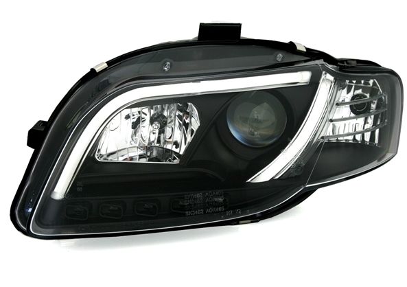 original-18597 Φανάρια εμπρός Audi A4 B7 (2004-2008) led Lightbar Design - μαύρα , με λάμπες (H7/Η1) - σετ 2τμχ. - Image 1