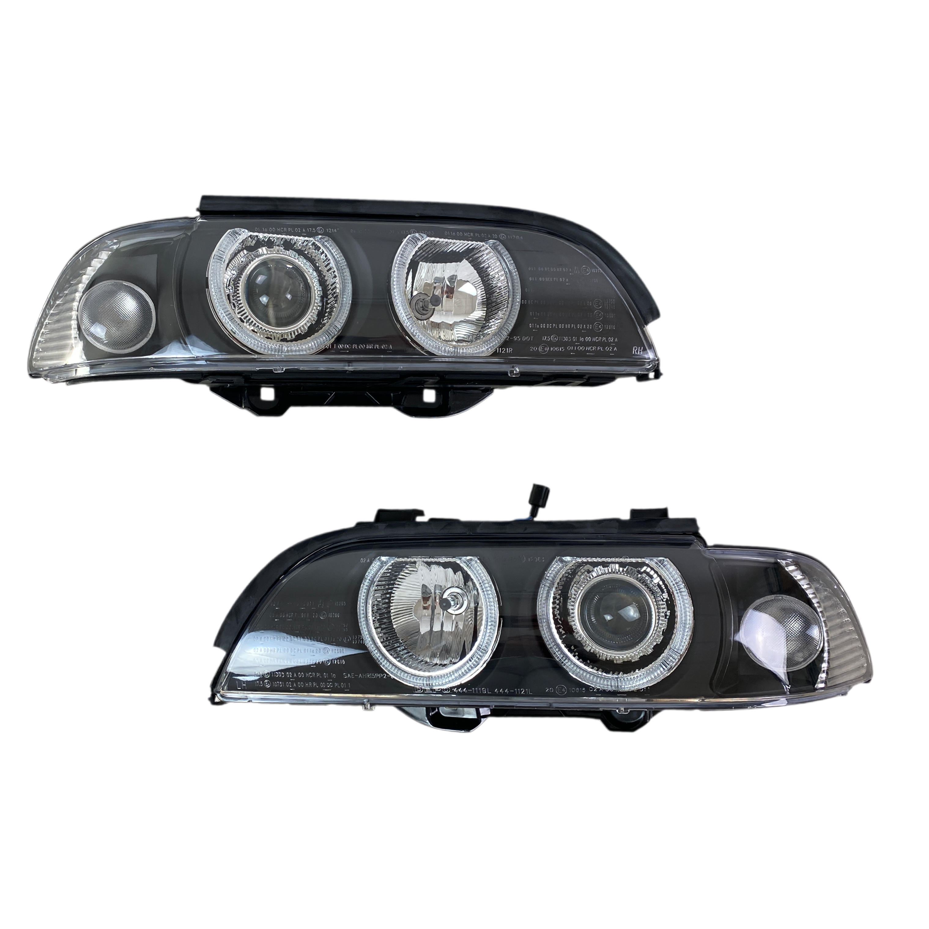 original-89661 Φανάρια εμπρός BMW E39 (1995-2003) angel eyes - μαύρα , με λάμπες (Η7) - σετ 2τμχ. - Image 1